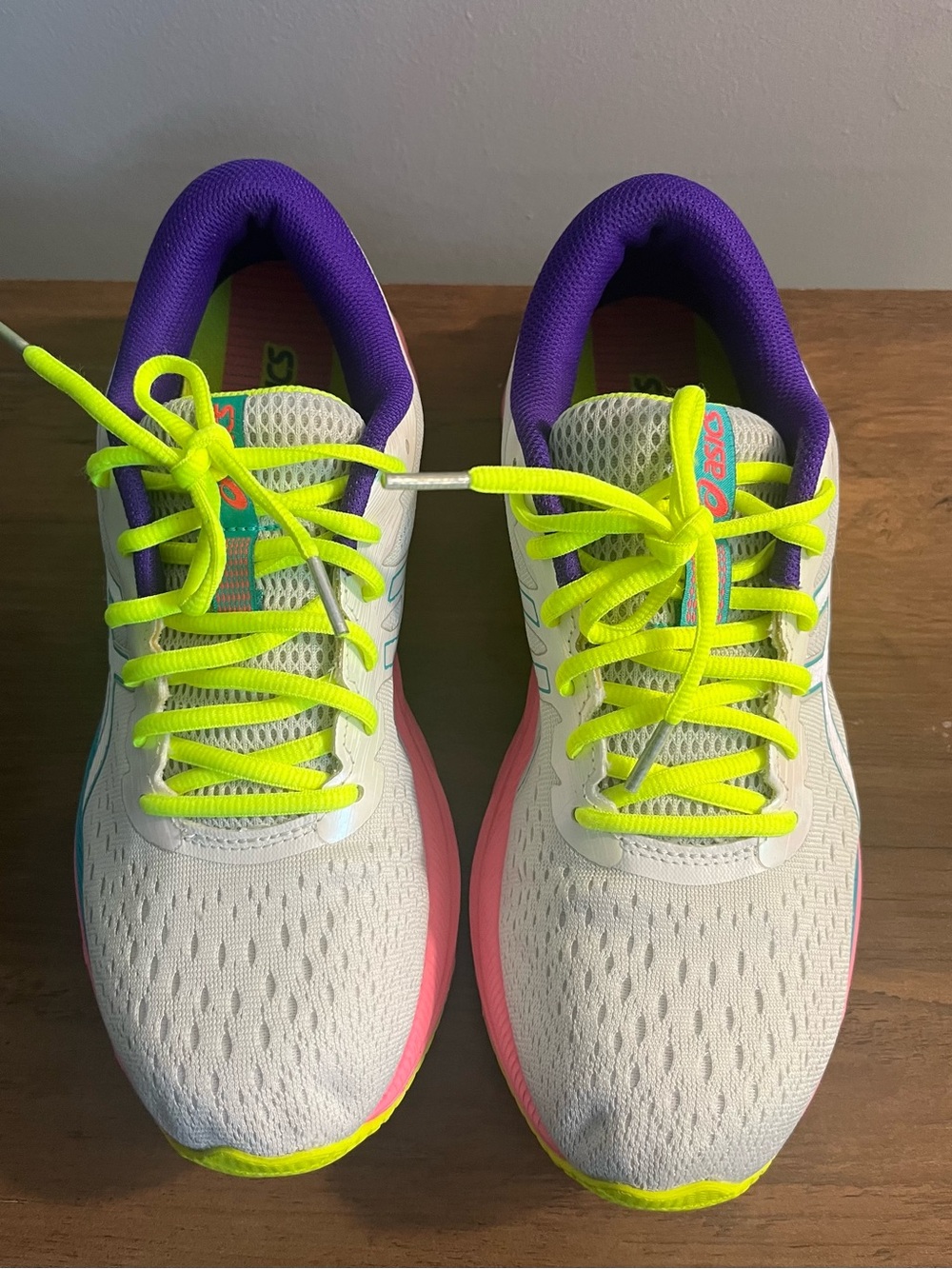 ASICS Women's White Running Shoes with Neon Yellow, Pink & Teal Accents - Picture 2 of 10